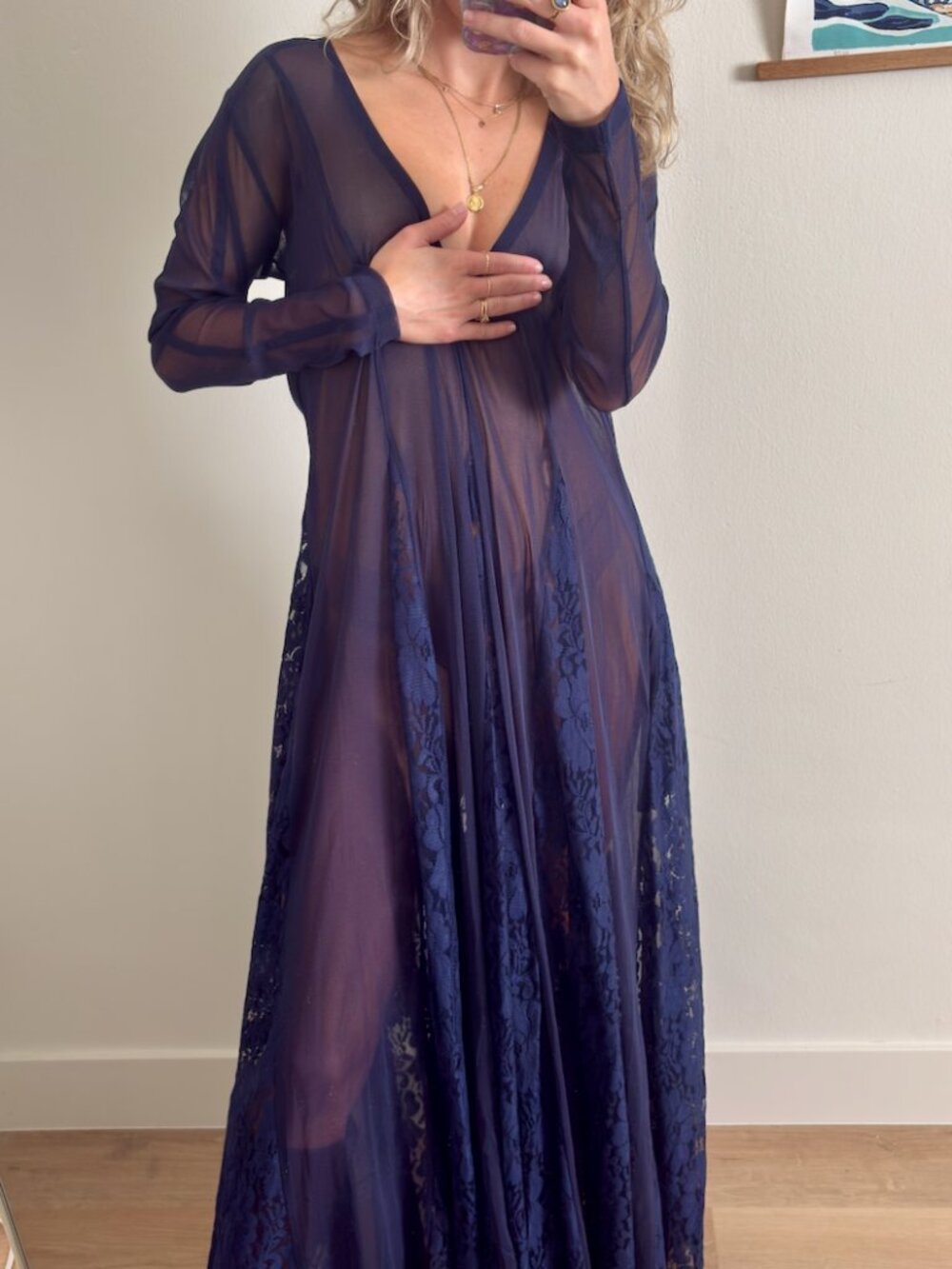 We Are HAH Mama C Sheer Maxi Slip Dress Navy Blue Small NWT Boho Ethereal